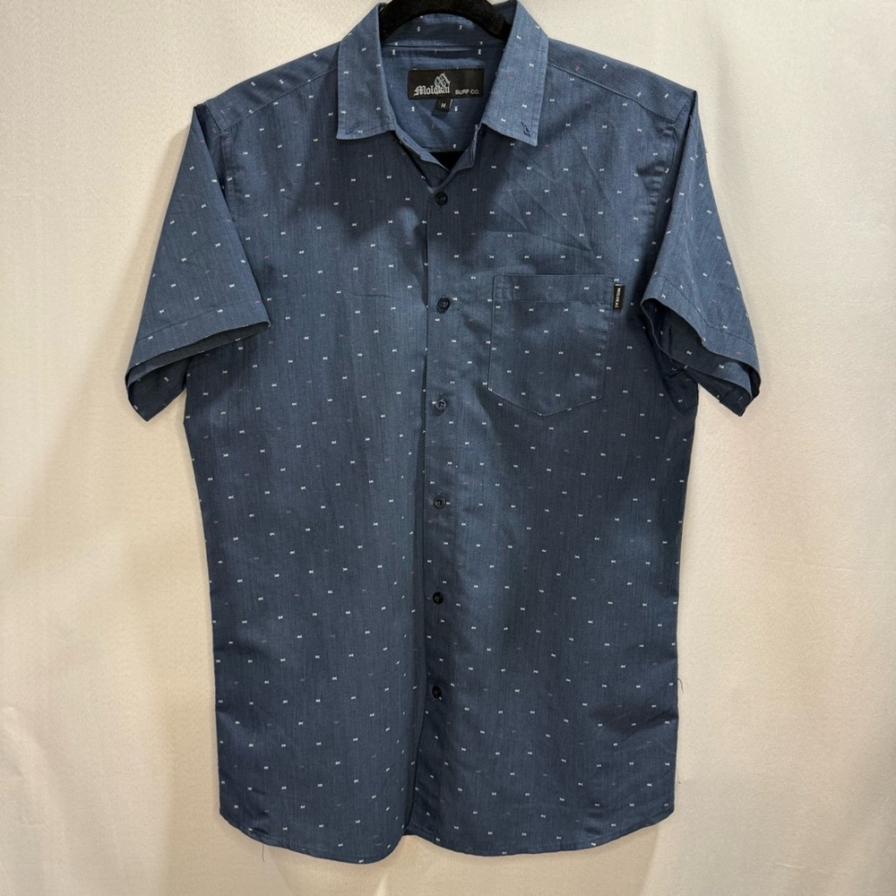 Molokai Surf Co Blue Short Sleeve Button Down Shirt Men’s Medium